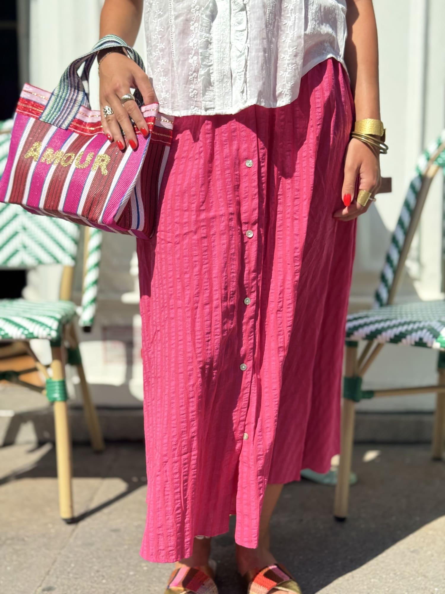 Jupe été fuchsia vue de face portée – mode été femme 