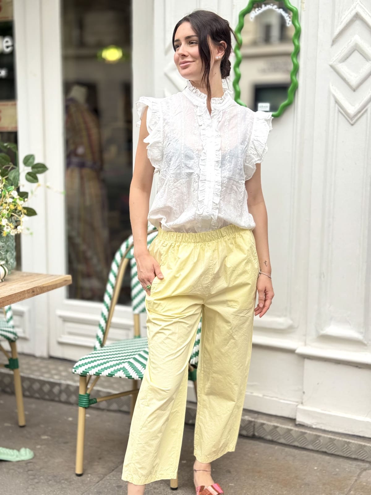Pantalon jaune pastel pour femme, coupe courte et ample