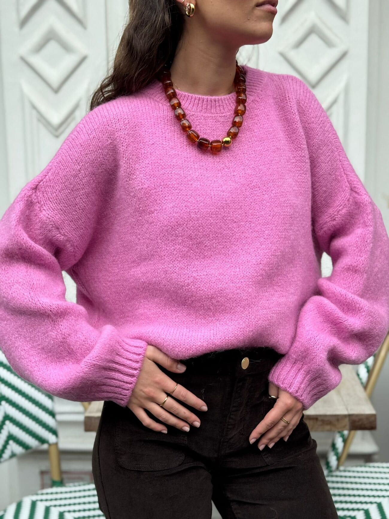 Pull mohair manches longues rose