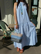 Robe longue en coton rayée bleu et blanc