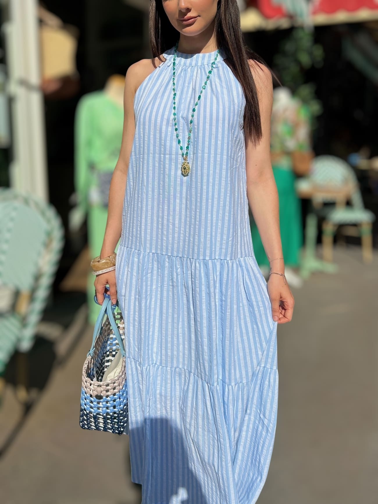 Robe longue rayée bleu et blanc