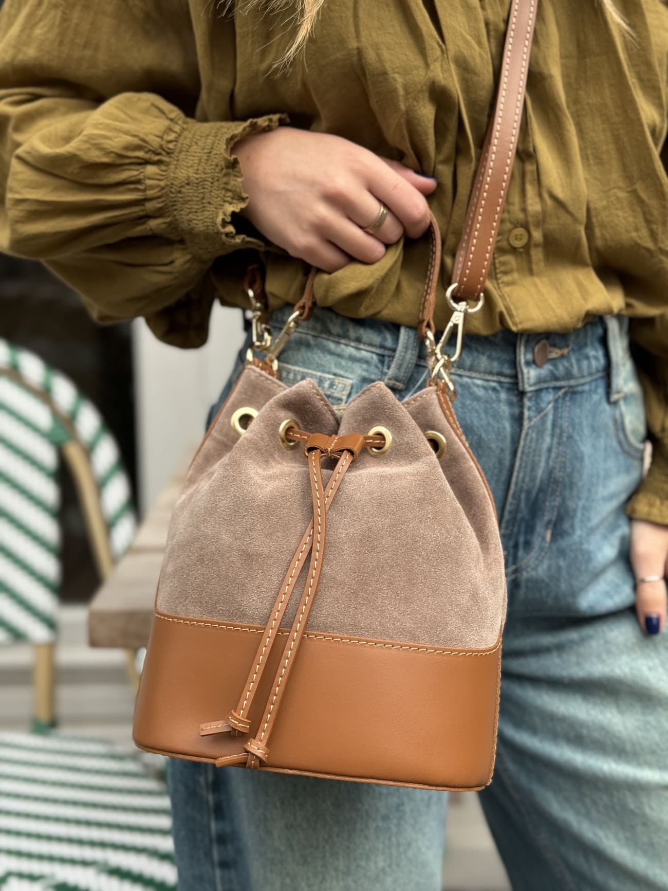 sac seau taupe et camel