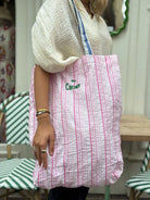 Tote bag en coton rayures pyjama