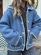 Veste en laine bleu upcyclée