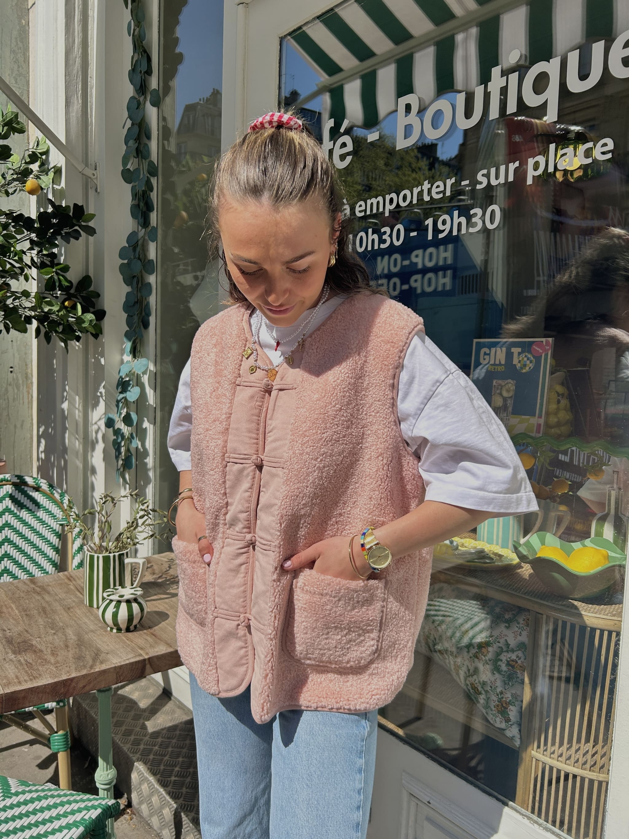Veste rose sans manches femme, parfaite en layering sur t-shirt
